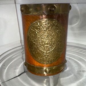Vintage copper/bronze TIKI cup Mayan colander